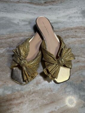 LOEFFLER RANDALL Gold Knot Slide Flat Sandals
